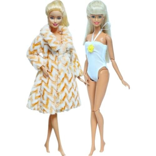 Handmade Doll Outfit Warm Fur Coat Bath Wear Bikini White Swimsuit Daily Wear Clothes for Barbie Doll Accessories Kids Gifts Toy