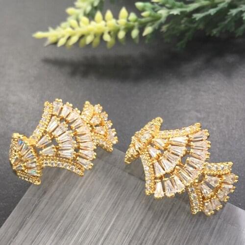 Lanyika Fashion Jewelry Elegant Irregular Distinctive Fan Earrings Full Micro inlay Micro Plated Banquet Popular Best Gift