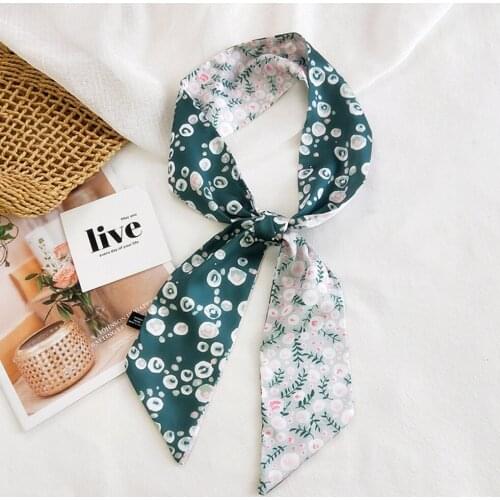 MoriBty Women Floral Silk Scarf Long Skinny Hair Ribbon Headbands Pastal Print Summer Bandanas Foulard Femme Neckerchief Mujer