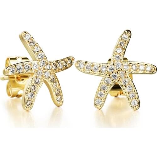 Starfish Stars Children Earrings Lovely Jewelry Gift Yellow Gold Filled Girls Fashion Animal Stud Earrings