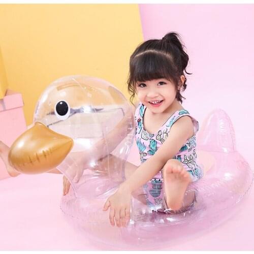 Cartoon Baby Swimming Ring Transparent Inflatable Duck Shaped Water Swimming Seat for Pool Summer Kids MC889