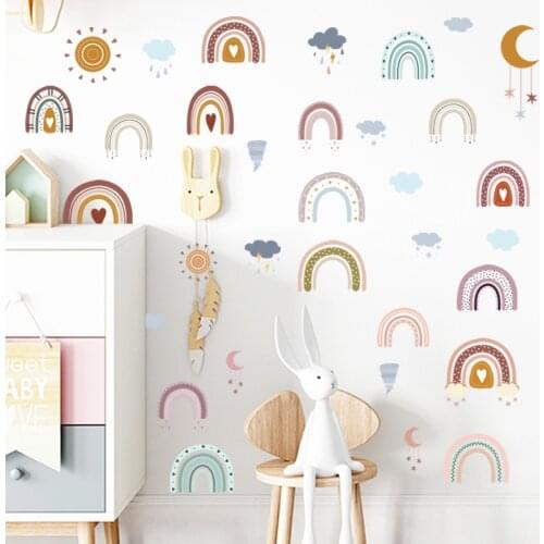 INS DIY Rainbow Wall Stickers for Living room Bedroom Removable Vinyl Kids Room Nursery Decoration Decals Home Decor Art Murals