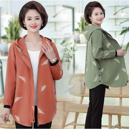 New Spring Autumn Coat Printed Hooded Outerwear Plus Size 4XL5XL Women Trench Coat Loose Female Windbreaker Coat HK463