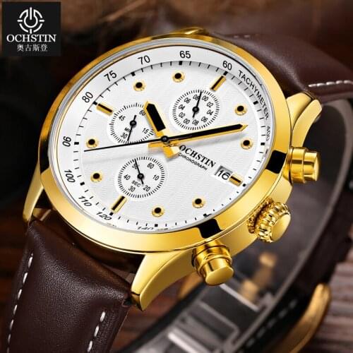 OCHSTIN Sports Mens Watches Top Brand Luxury Military Watches Men Quartz Wrist Watch Leather Male Clock Waterproof Reloj Hombre