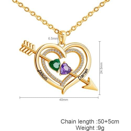 Personalized Birthstone Heart Pendant Necklace Custom Engraving Names Necklace for Women Anniversary Valentines Gift