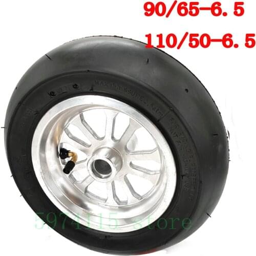 For Pocket Bike Street Slick Gasoline Scooter Tire Front 90 / 65-6.5 Inch Rear 110 / 50-6.5 Tire Tubeless Alloy Wheel Hub