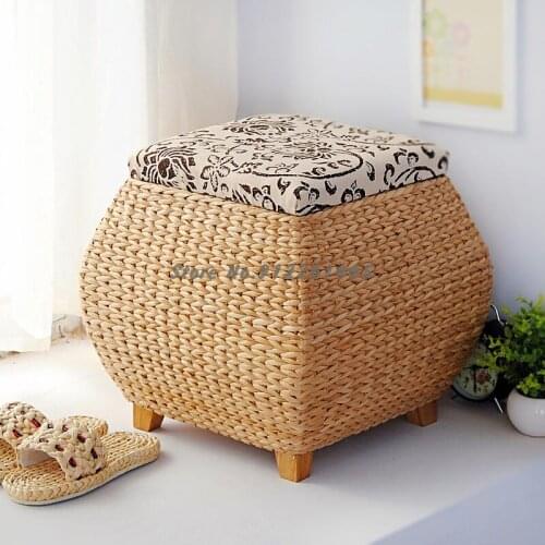 Paper rattan woven storage stool shoe changing stool storage stool vestibule covered finishing storage box shoe wearing footstoo