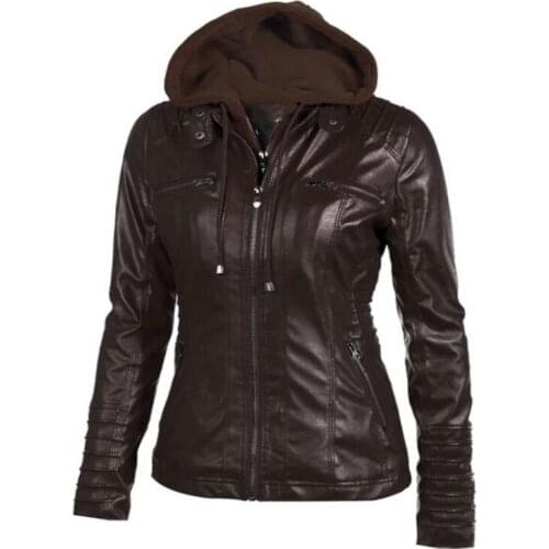 Hot Autumn and Winter Womens Leather Jacket with Zipper Motorcycle Leather Jacket Short Paragraph PU Jacket Large Size Coat 3XL