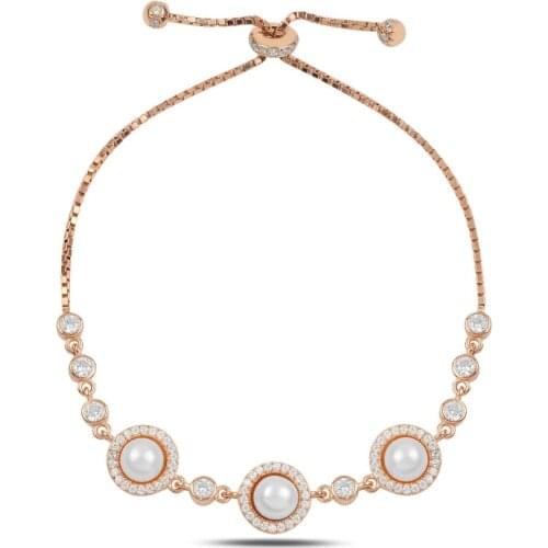 Silver 925 Sterling Pearl & Zircon Crystal Elevator Bracelet