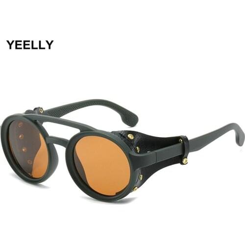 Round Leather Polarized Sunglasses Men Punk Glasses Retro Outdoor UV400 Anti-glare Goggle 1923 Steampunk Glasses Drivers Glasses