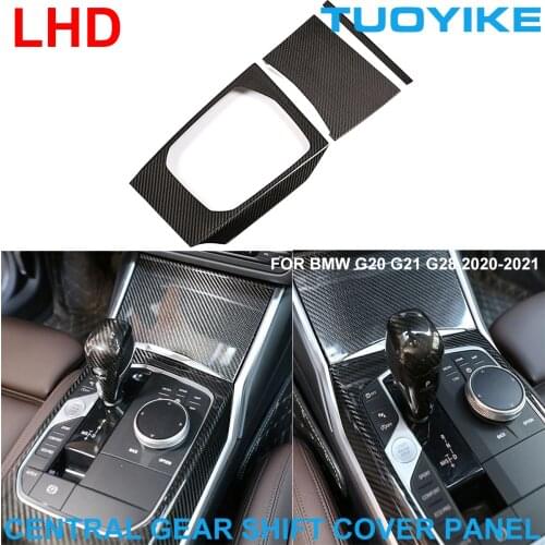 LHD Car Styling Real Carbon Fiber Console Central Gear Shift Storage Panel Cover Trim Sticker For BMW 3-Series G20 G21 G28 20-21