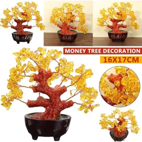 Money Tree Decoration Lucky Tree Wealth Yellow Crystal Tree Ornaments Bonsai Style Wealth Luck Feng Shui Ornaments