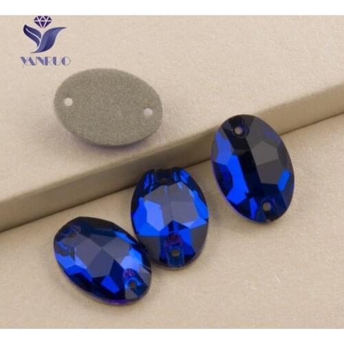 YANRUO 3210 Oval Capri Blue Sew Rhinestones Sew On Glass Stones Sew On Crystal Rhinestone Stones For Clothes Wedding Dresses