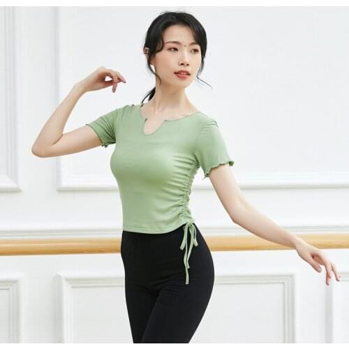 Adult Belly Dance Ruched Side Drawstring Crop Top T Shirt Costume for Women Yoga Fitness Dancing Clothes Dancer Wear Clothing