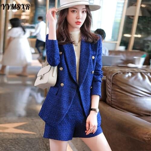 Large Size Womens Office Suit 2021 New Autumn and Winter Fashion Casual Long-sleeved Jacket Shorts Suit Two-piece High Quality