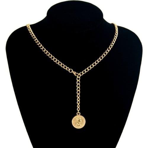 WOMEN Long Lasso CHOKER Luck Coin pendant Twist Rolo NECKLACE GOLD COLOR Stainless steel collares chaine homme gift