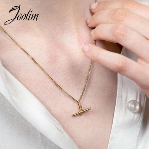 JOOLIM Jewelry Wholesale Dainty Bar Pendant Necklace Shiny Necklace Wholesale Design Jewelry