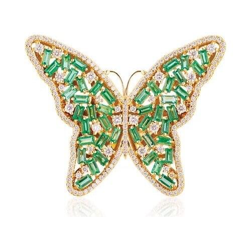 Green cz big butterfly ring gold color women full finger ring luxury jewelry