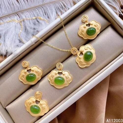 KJJEAXCMY Fine Jewelry 925 Sterling Silver inlaid Natural Jasper Female Pendant Necklace lovely Support Detection