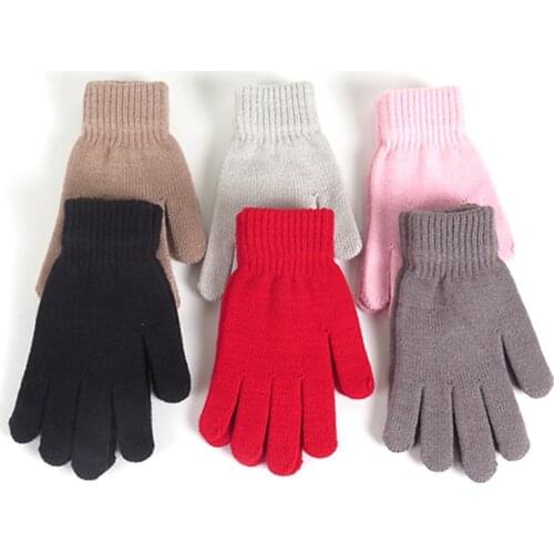 Unisex Winter Ribbed Knitted Full Fingered Gloves Basic Thicken Plush Lining Mittens Magic Thermal Wrist Warmer
