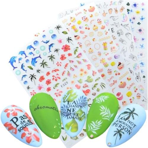 1pcs Ultra Thin Adhesive Nail Decals Coconut Tree Dolphin Summer Style Nail Art Stickers Decorations