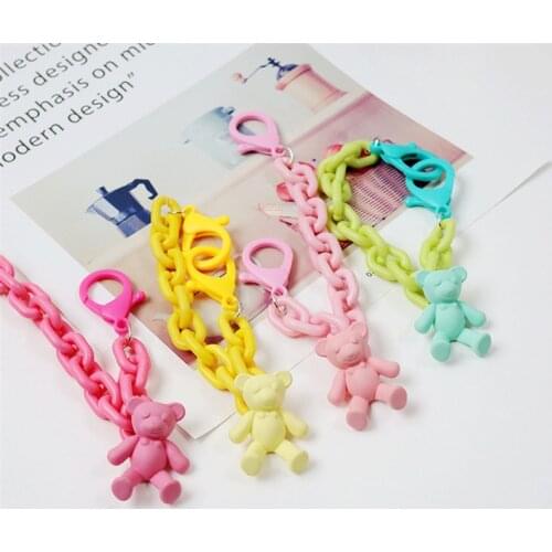 1Pcs Rainbow Bear Chain Key Ring For Women Gift Jewelry Cute Creative Acrylic Mobile Phone Bag Pendant Car Keyring Keychain K54