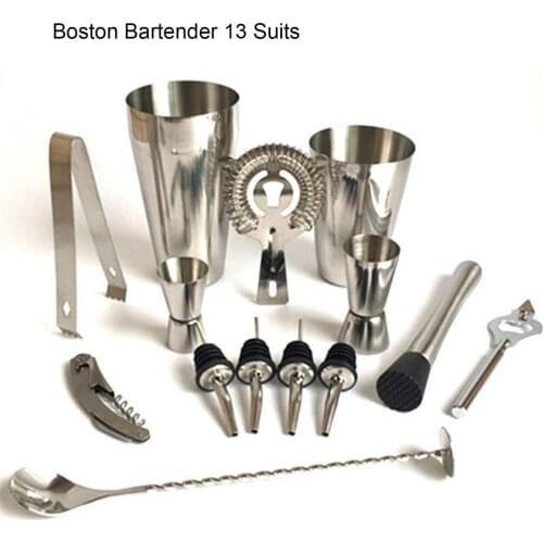 13pcs/set Stainless Steel Cocktail Shaker Mixer Wine Martini Boston Shaker Set Barware Kit For Bartender Drink Party Bar Tools