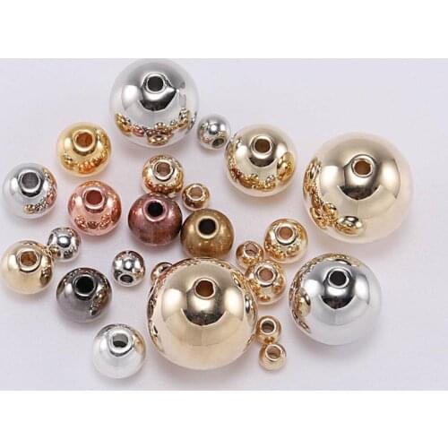 100pcs/bag With Hole CCB Copper Coated Beads 3/4/5/6/8/10/12MM Round Plastic Acrylic Spacer Bead for DIY Jewelry Making Findings