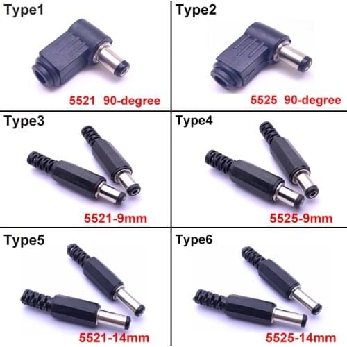 COMPSON 5pcs/10pcs DC5.5*2.1/2.5 Male Plug 90-degree, Welding Line Type DC5.5*2.1mm, Assembly Type Plastic Male 5.5*2.5mm