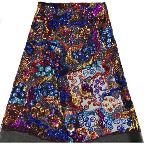 5 Yards Luxury Heavy African Lace Mix French Net fabric with Glitters Sequins inspired Wear For Occasions Celebrants Clothing FJ