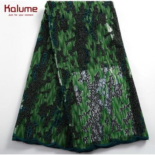 Kalume African Tulle Lace Fabric 2021 Wedding High Quality Sequins Tissue Nigerian French Mesh Lace Fabric For Women Dress H2436