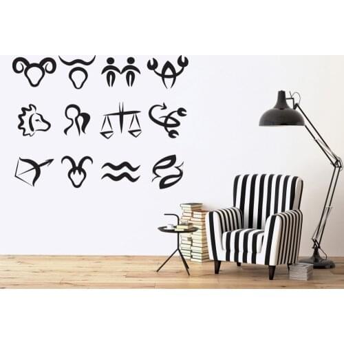 Astronomy Science Wall Stickers Symbols Zodiac Signs in Order of Sun Moon Nontoxic PVC Art Decal Wallpaper Living Room ZA977
