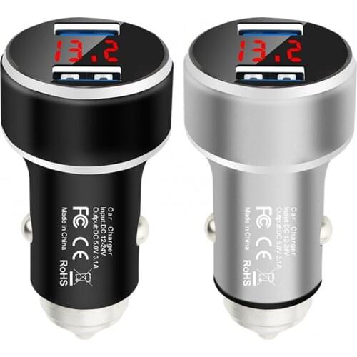 5V 3.1A Durable Metal Digital Screen Dual USB Fast Charging Car Charger Adapter