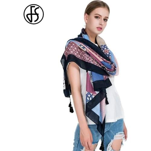 FS High Fashion Scarf Viscose Print Scarves Shawls Luxury Brand With Tassel Women Ladies Spring Winter Pashmina Foulard Femme