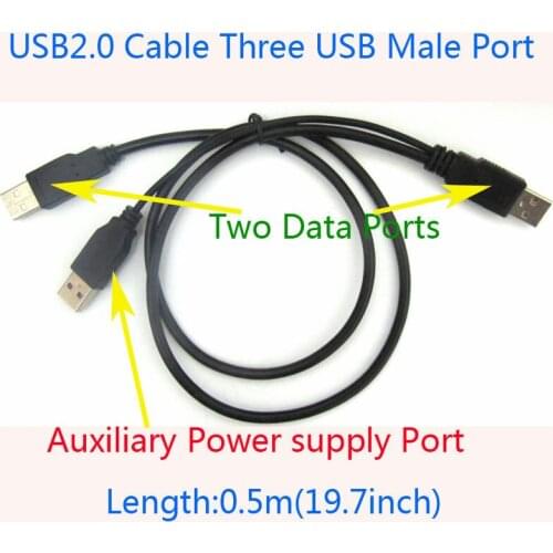 USB2,0 CABLE,USB2.0 Sextended [extension] line,Length 0.5m,three male USB interface,Auxiliary power USB port
