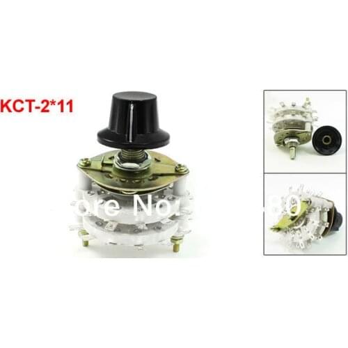 KCT-2*11 Two 2 Pole 11 Throw Position 2P11T TV Radio Band Channel Selector Ceramic Dual 2 Deck Rotary Switch w Plastic Knob