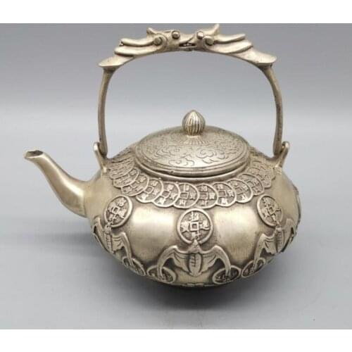 China White copper bat coin teapot crafts statue