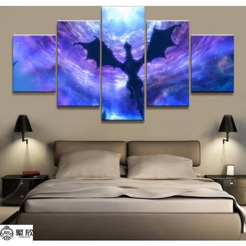 Home Decor Modular Canvas Picture 5 Piece Elder Scrolls V Skyrim Game Painting Poster Wall For Home Canvas Painting Wholesale