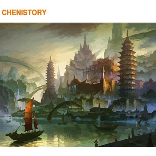 CHENISTORY Pagoda Abstract Landscape DIY Painting By Numbers Vintage Oil Painting On Canvas Home Decor Unique Gift Wall Artwork