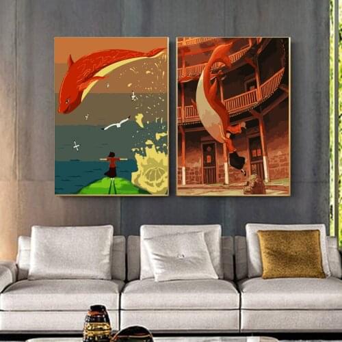 Painting By Numbers DIY Cartoon Big Fish and Begonia Cartoon Handmade Gift Paint By Number Canvas Kits Figure Acrylic Paint