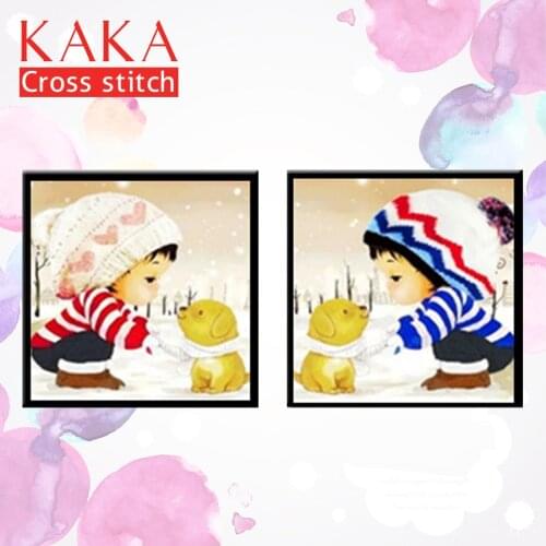 KAKA Cross stitch kits Embroidery needlework sets with printed pattern,11CT canvas,Home Decor for garden House,5D Double Child