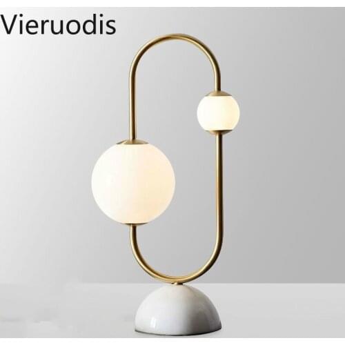 Nordic Postmodern Table Lamp Creative Double Glass Ball Marble Living Room Lamp Art Decorative Bedside Bedroom Study Desk Lamps