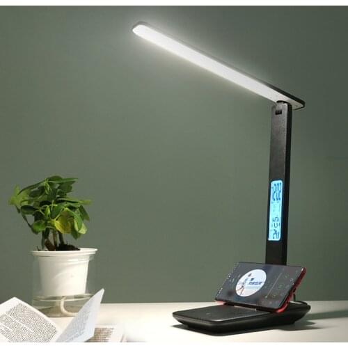 Led table Reading Light Led Business Office Desk Lamp Touch Dimmable Foldable With Calendar Temperature Alarm Clock lamparas