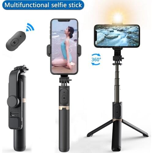 New aluminum alloy wireless bluetooth selfie stick, expandable mini tripod, foldable handheld monopod, with LED fill light