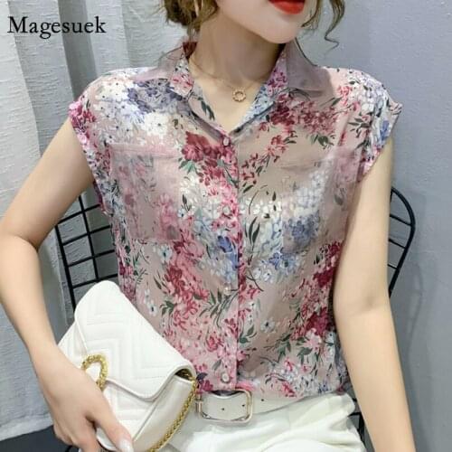 New Floral Chiffon Shirts Women Casual Sleeveless Print Blouse Spring Summer Plus Size Cardigan Ladies Tops Blusas Mujer 10225