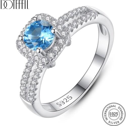 DOTEFFIL Genuine 925 Sterling Silver Sapphire Rings for Women Engagement Wedding Fine Jewelry Big Round Gemstone Anel Femme New