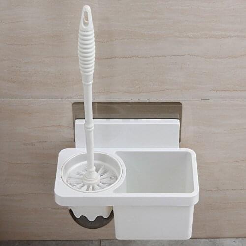 Strong Suction Wall Mount Toilet Brush Base Holder With Toilet Brush Bathroom Cleaning Brush Stand Rack