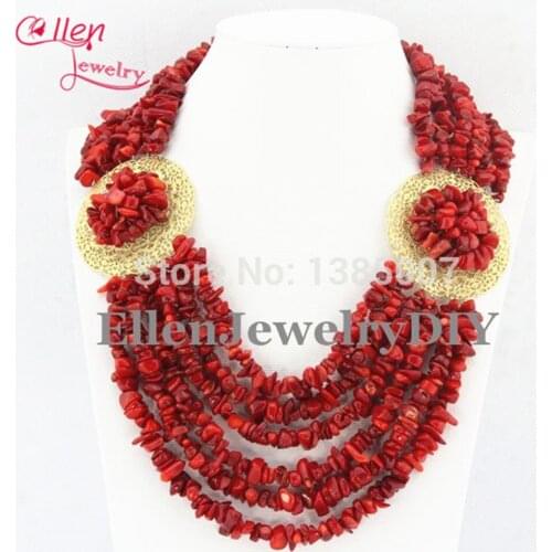 Coral Beaded Necklaces Fashion Statement Necklace african Coral beads jewelry Necklace Women nigerian wedding jewelry W7205
