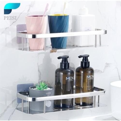 PEISI Aluminum Punch-Free Bathroom Holder Wall-Mounted Drain Kitchen Shampoo Holder Shelf Home Kitchen Bathroom Accessories Set