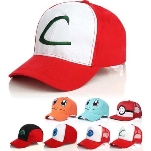 Pokemon Baseball Cap Anime Pocket Monster Ash Ketchum Cosplay Costumes Hats Adjustable Curved Visor Hat Peaked Cap Gifts